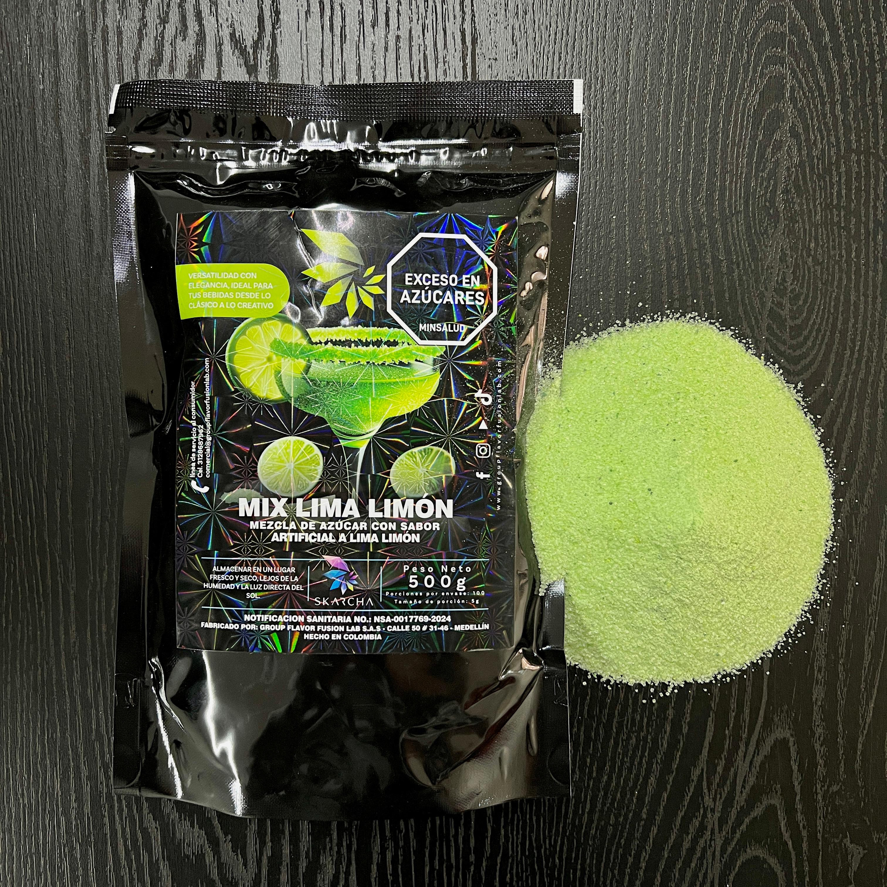 Bolsa Skarcha lima-limon 250g — escarchador para bordes de cocteles, fondo blanco